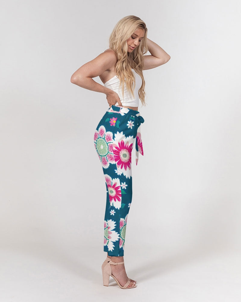 Beautiful floral pattern Women's All-Over Print Belted Tapered Pants