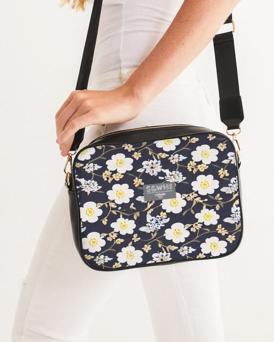 Pink flower black background Crossbody Bag