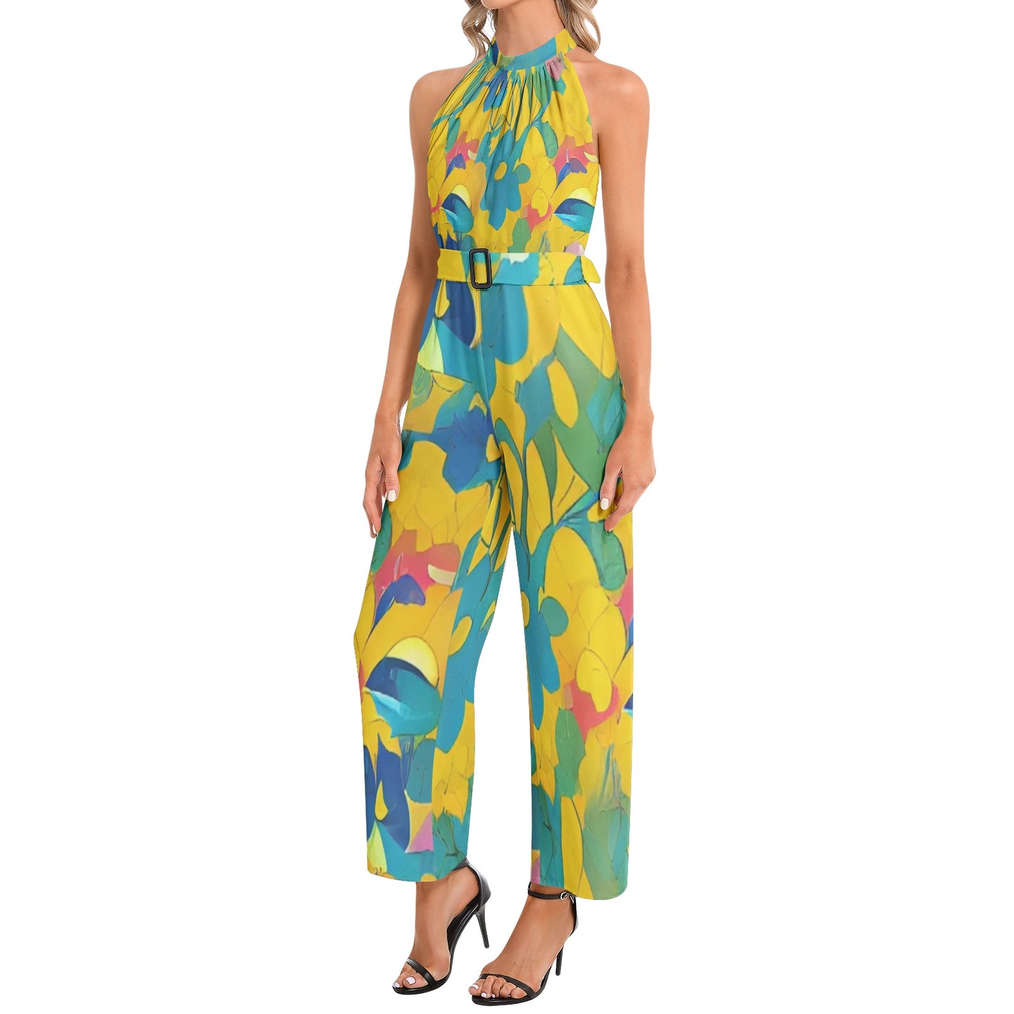 Jumpsuits Halter Neck Buckle Belted Jumpsuit