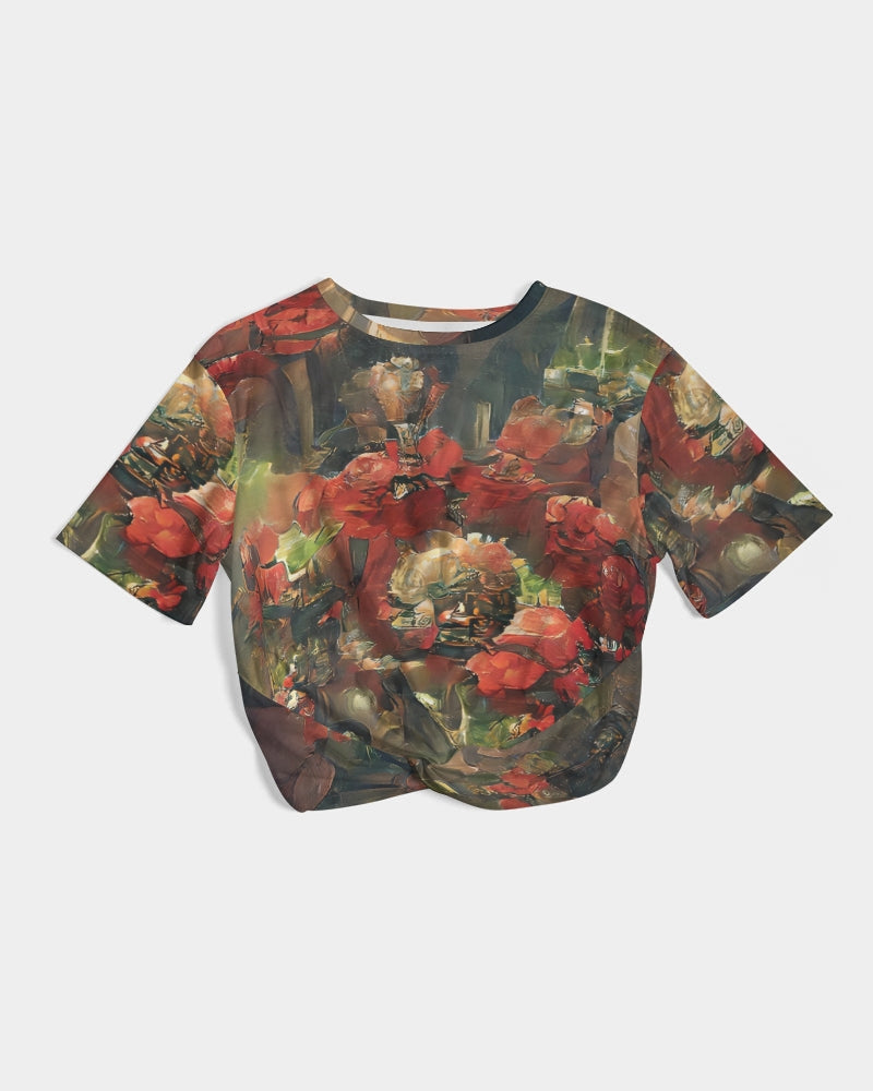 Abstract Rose design Women's Twist-Front Cropped Tee