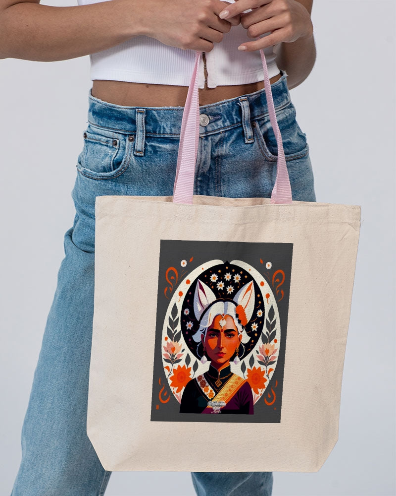 Indian Silver fox Canvas Tote with Contrast-Color Handles | Q-Tees