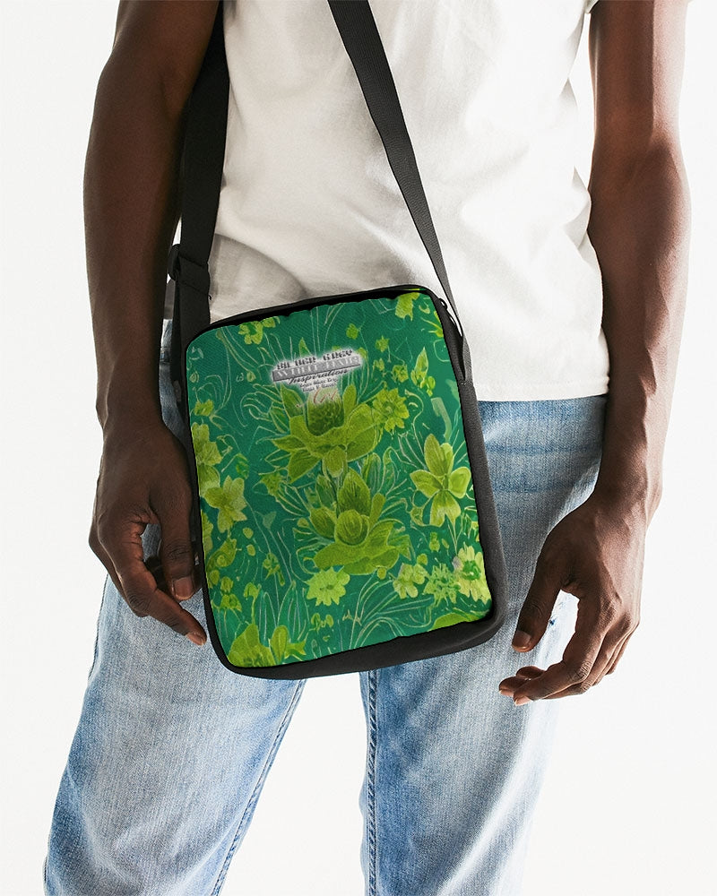 Lush green flower pattern design with logo Messenger Pouch