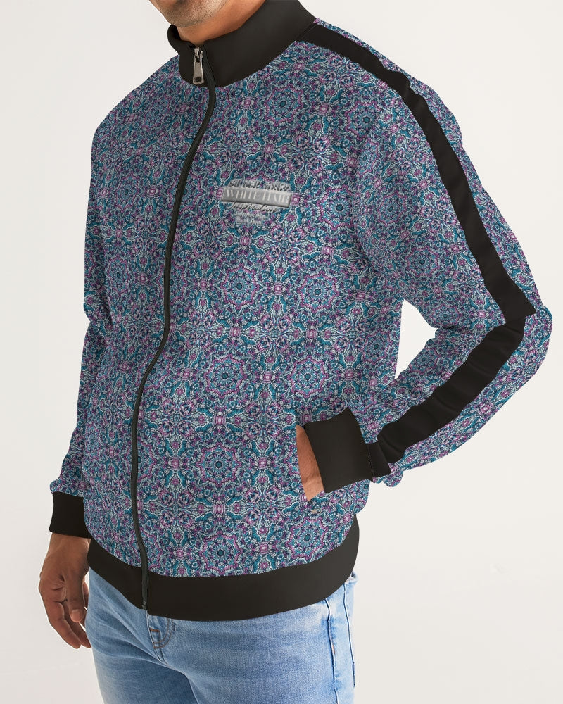 Blue Mosaic pattern design Men's Stripe-Sleeve Track Jacket