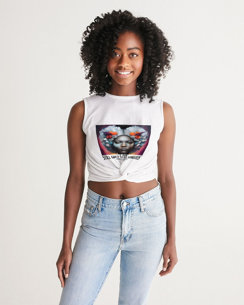 Promoting black women with silver grey hair Women's Twist-Front Tank