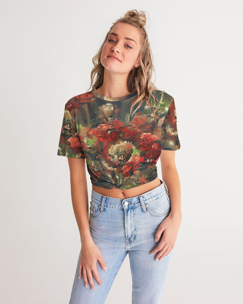 Abstract Rose design Women's Twist-Front Cropped Tee