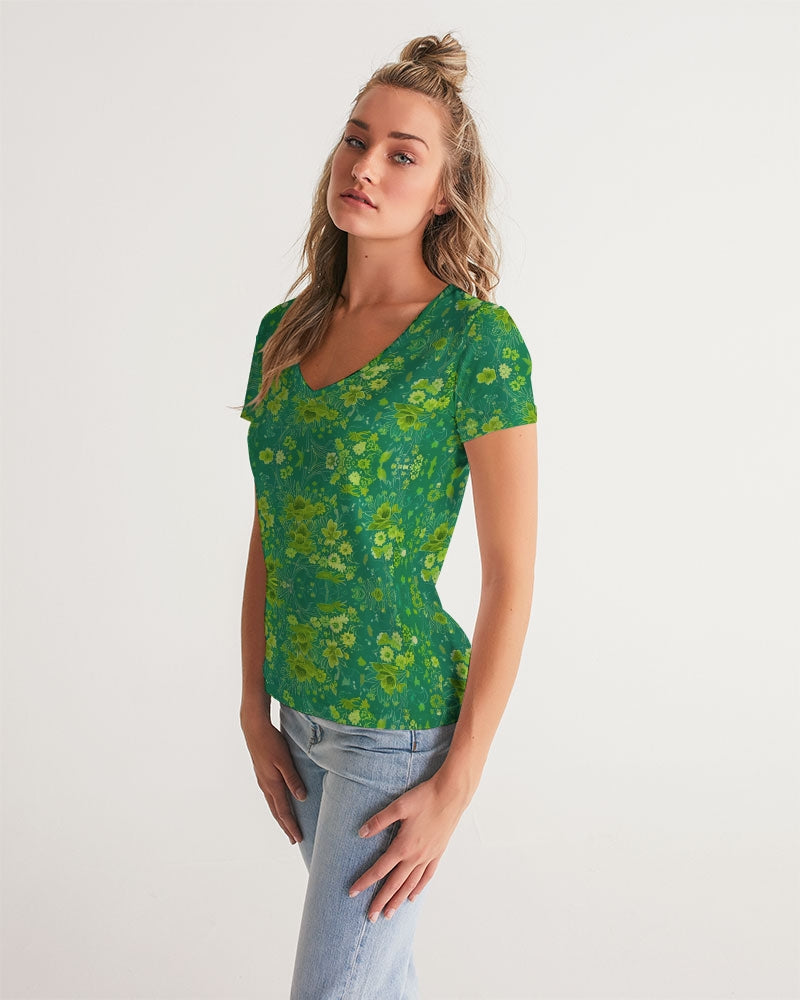 Green lush Repeat pattern Women's V-Neck Tee