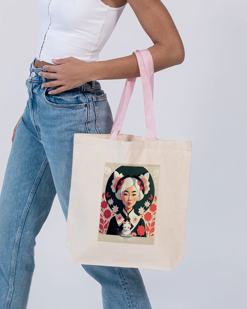 Asian silverfox Canvas Tote with Contrast-Color Handles | Q-Tees