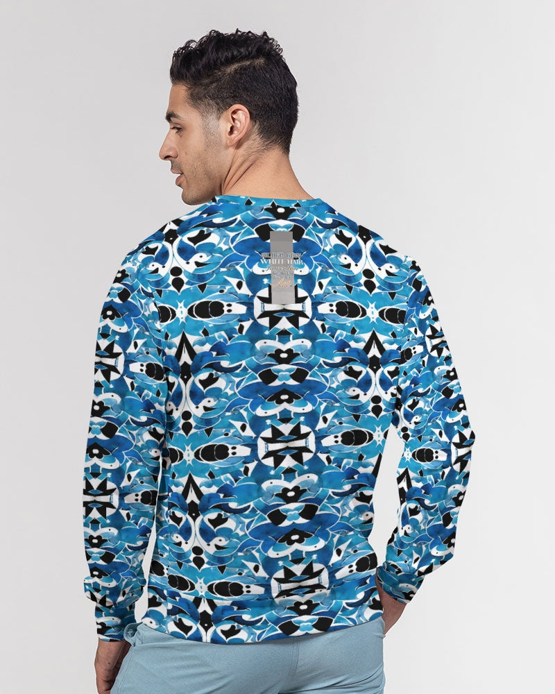 Blue Abstract pattern design Men's Classic French Terry Crewneck Pullover