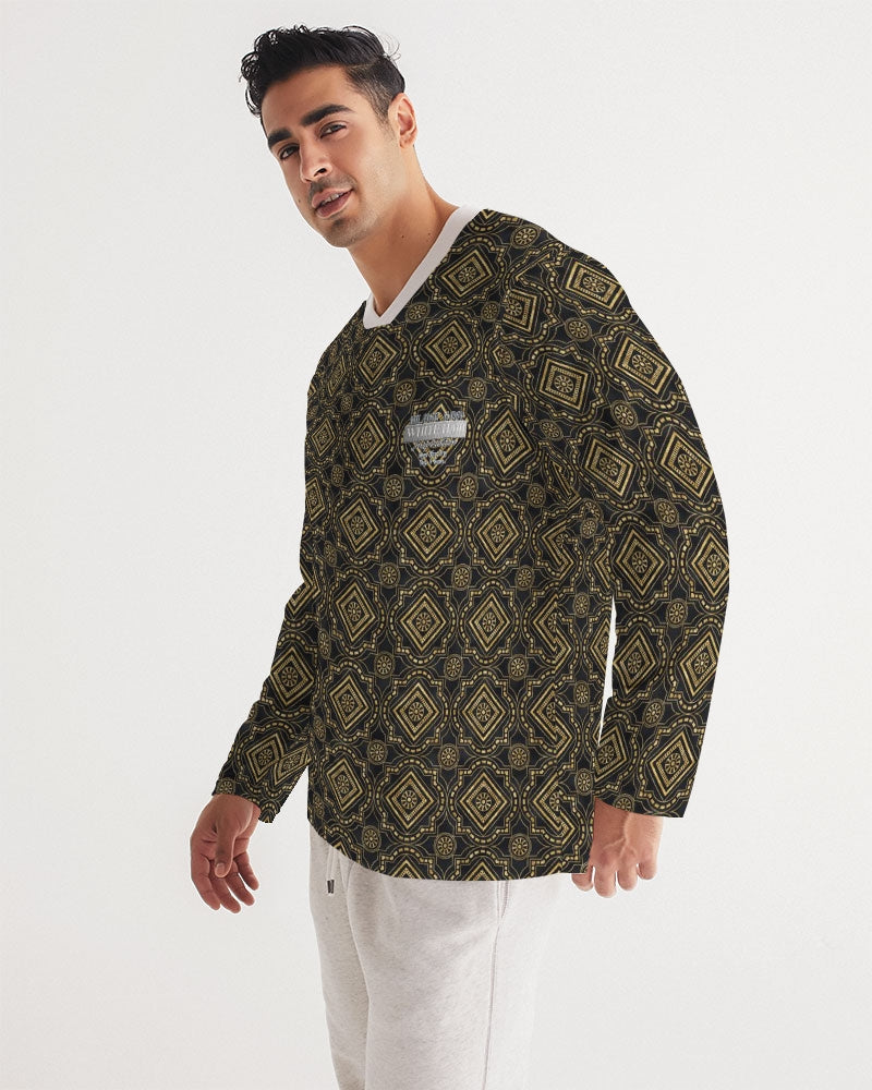 Brown Diamond pattern Men's Long Sleeve Sports Jersey