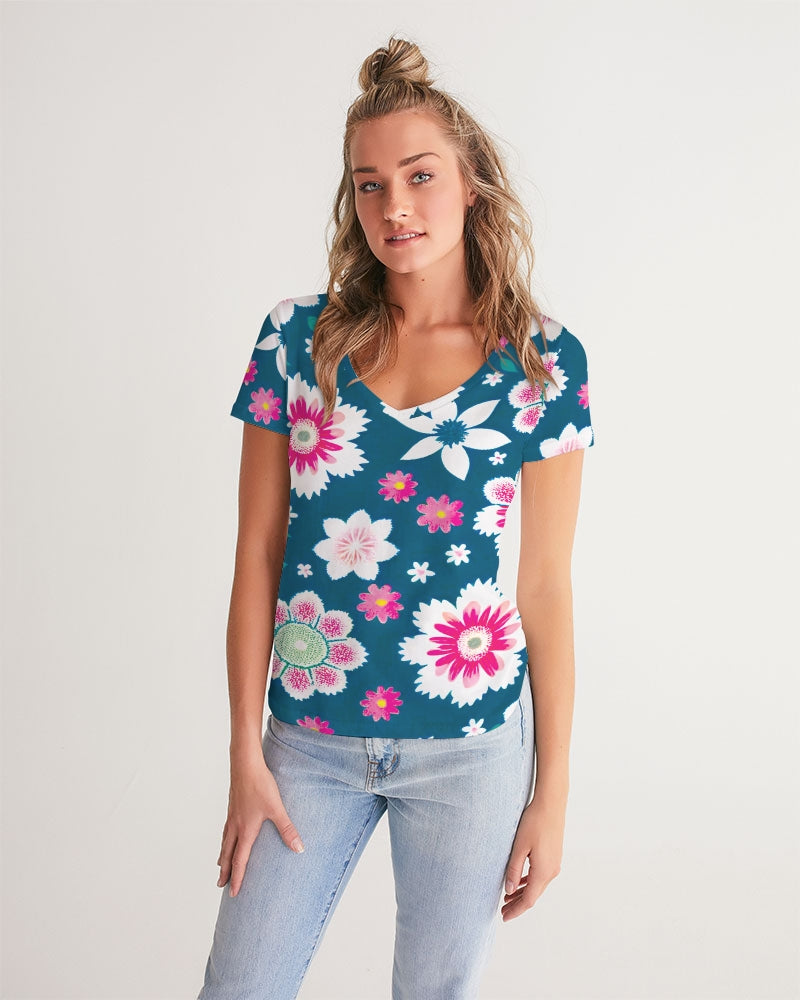 Beautiful floral pattern Women's All-Over Print V-Neck Tee