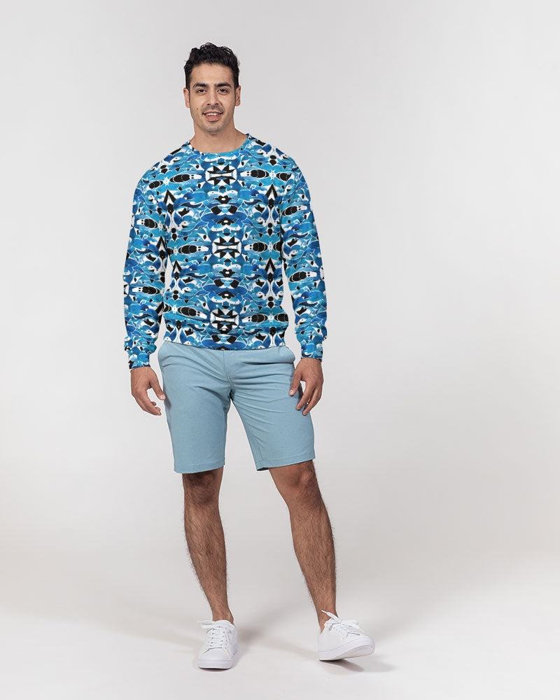 Blue Abstract pattern design Men's Classic French Terry Crewneck Pullover