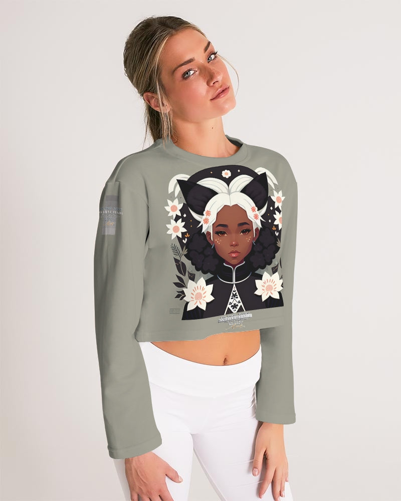 Nubian girl silver fox Women's Cropped Sweatshirt