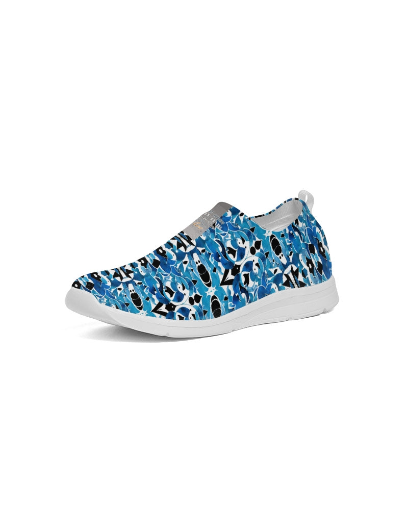 Blue Abstract pattern design Men's Slip-On Flyknit Shoe