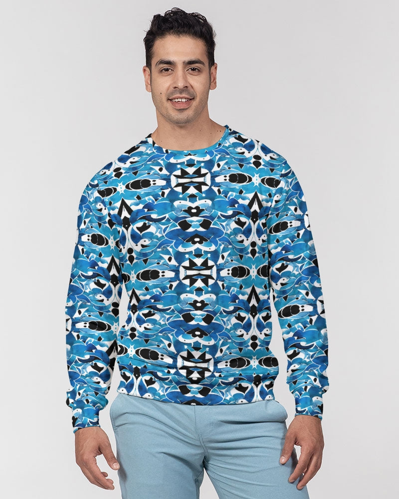 Blue Abstract pattern design Men's Classic French Terry Crewneck Pullover