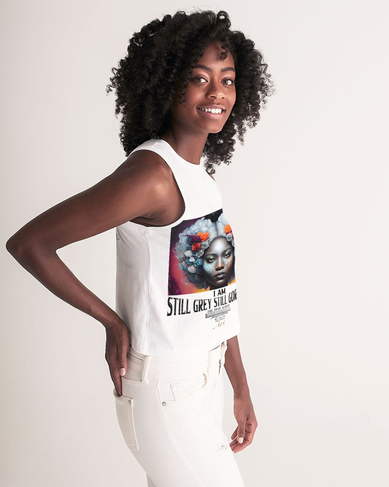 Promoting black women with silver grey hair Women's Cropped Tank