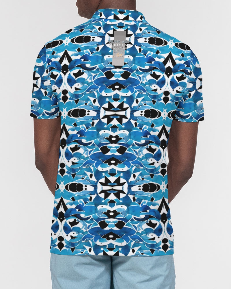 Blue Abstract pattern design Men's Slim Fit Short Sleeve Polo