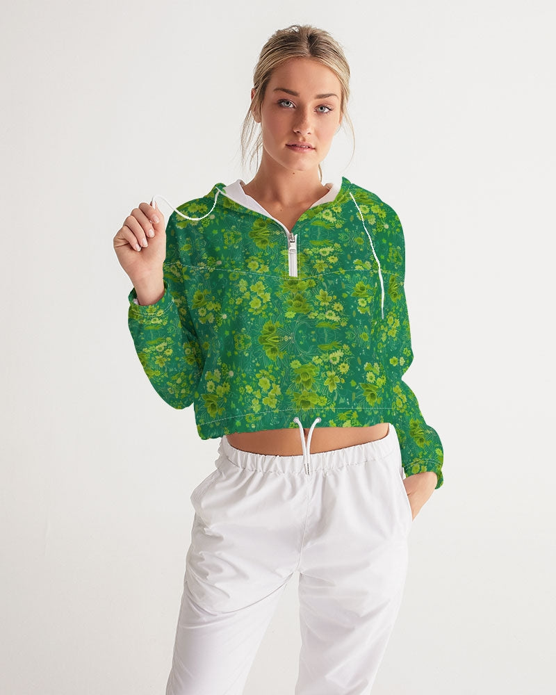 Green lush Repeat pattern Women's Cropped Windbreaker