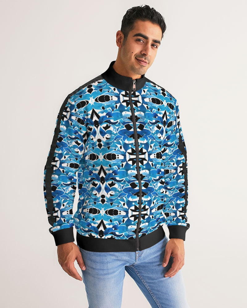 Blue Abstract pattern design Men's Stripe-Sleeve Track Jacket