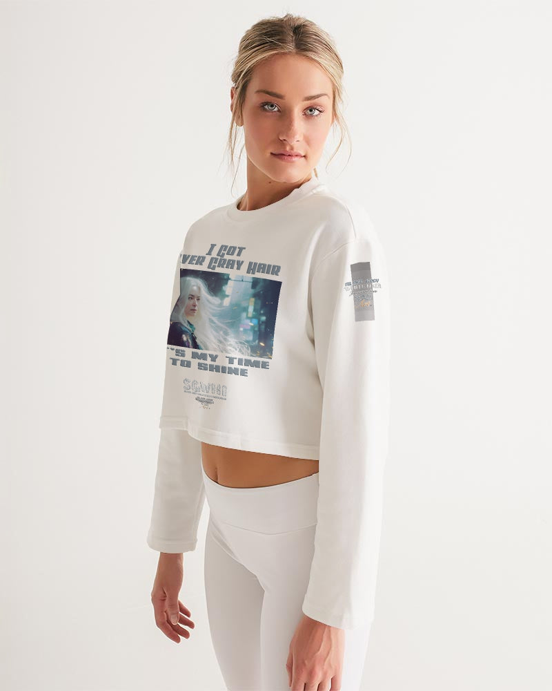 Beautiful white woman my time to shine Women's All-Over Print Cropped Sweatshirt