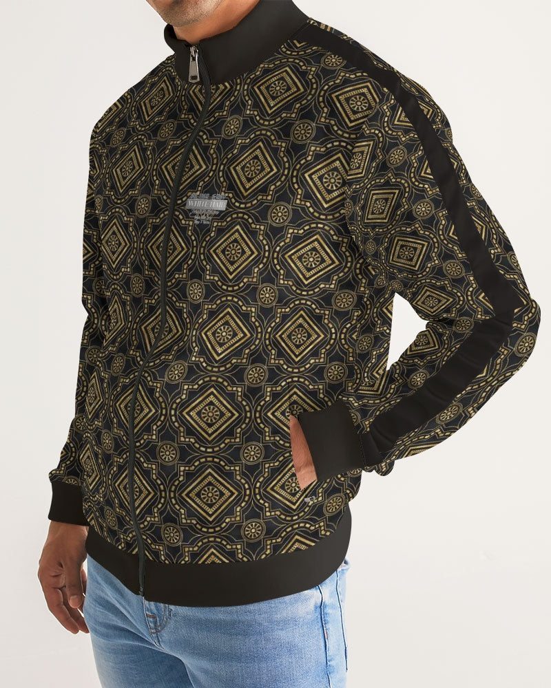 Brown Diamond pattern Men's Stripe-Sleeve Track Jacket