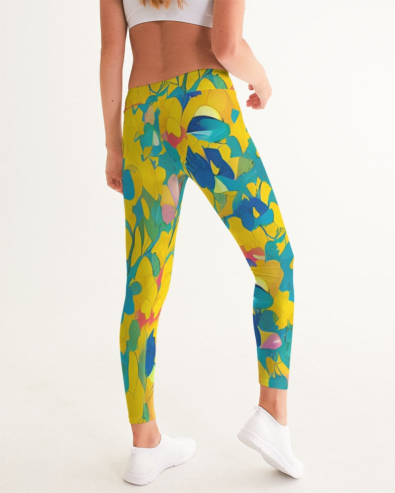 Beautiful yellow and blue hint of red pattern Women's Yoga Pants