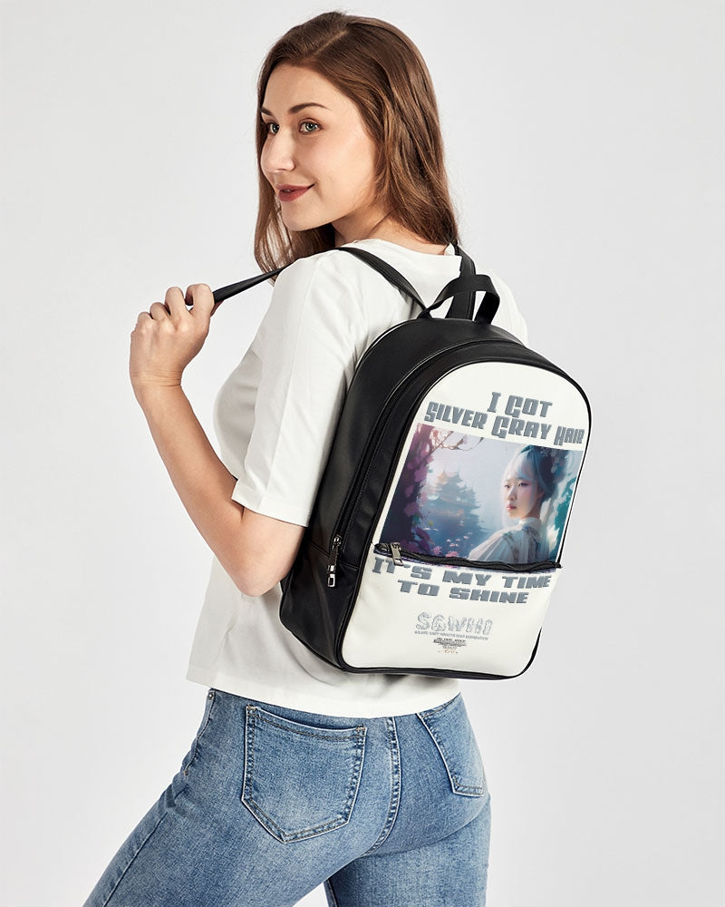 Asian sister with silver grey hair Classic Faux Leather Backpack