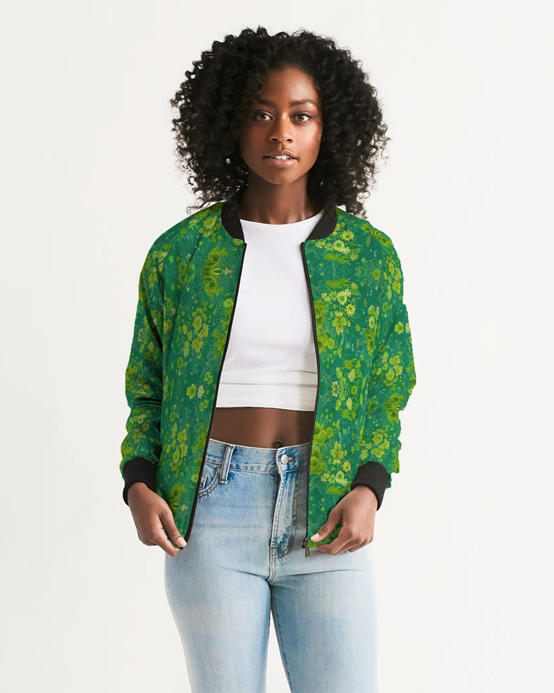 Green lush Repeat pattern Women's Bomber Jacket