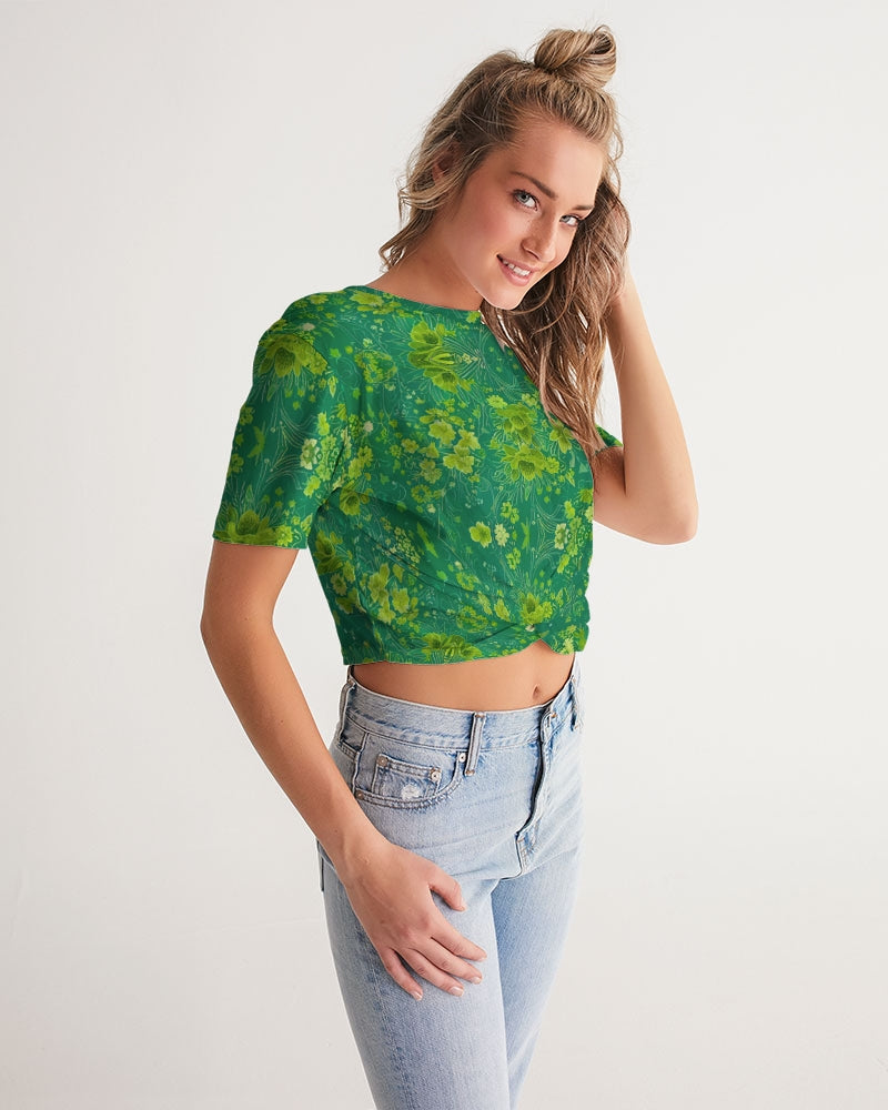 Green lush Repeat pattern Women's Twist-Front Cropped Tee