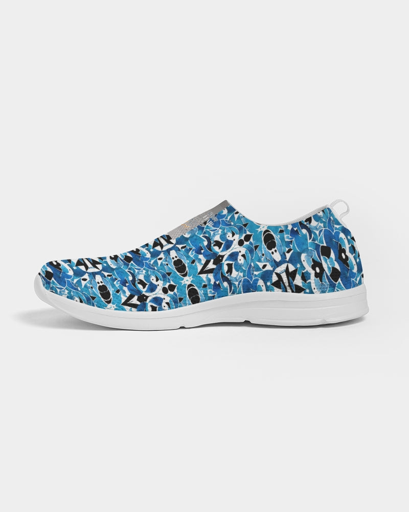 Blue Abstract pattern design Men's Slip-On Flyknit Shoe