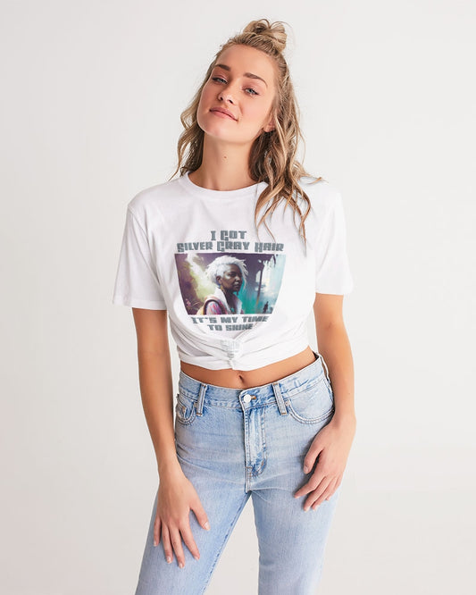 Black sister time to shine Women's All-Over Print Twist-Front Cropped Tee