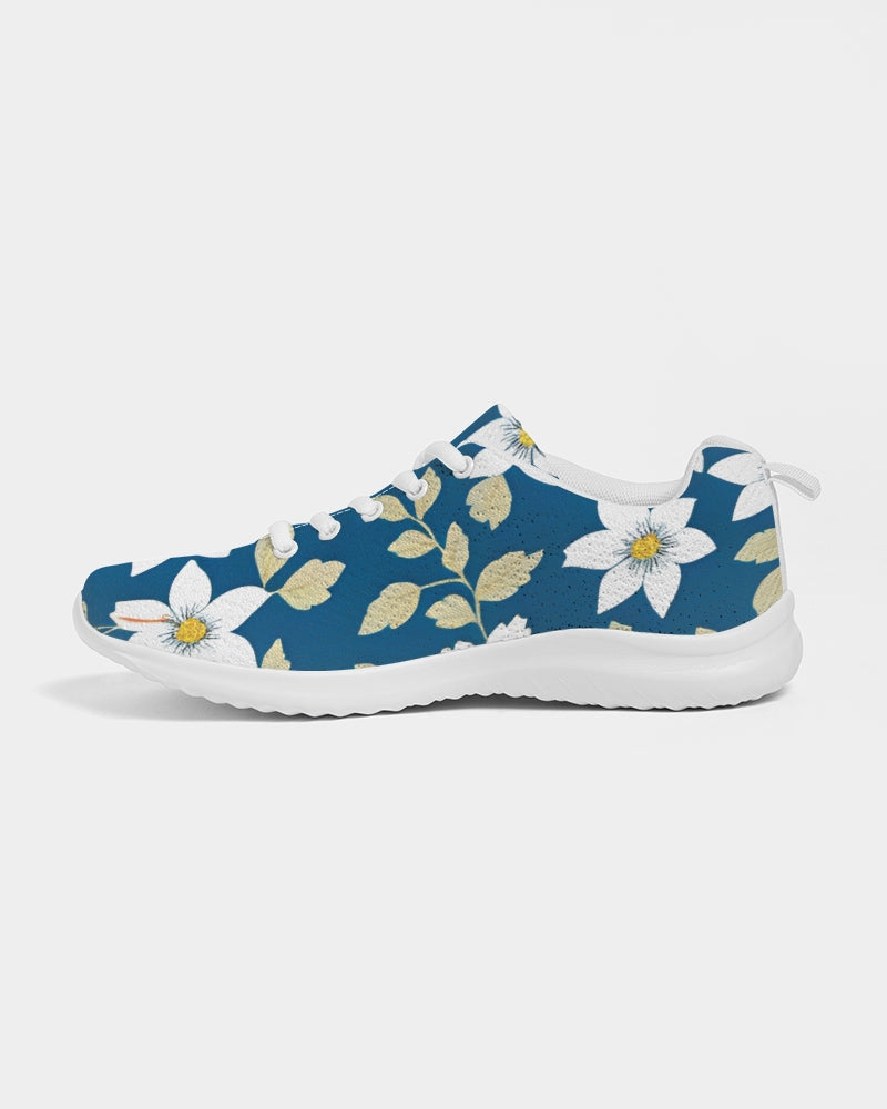 Dark blue background and white flower pattern Women's Athletic Shoe