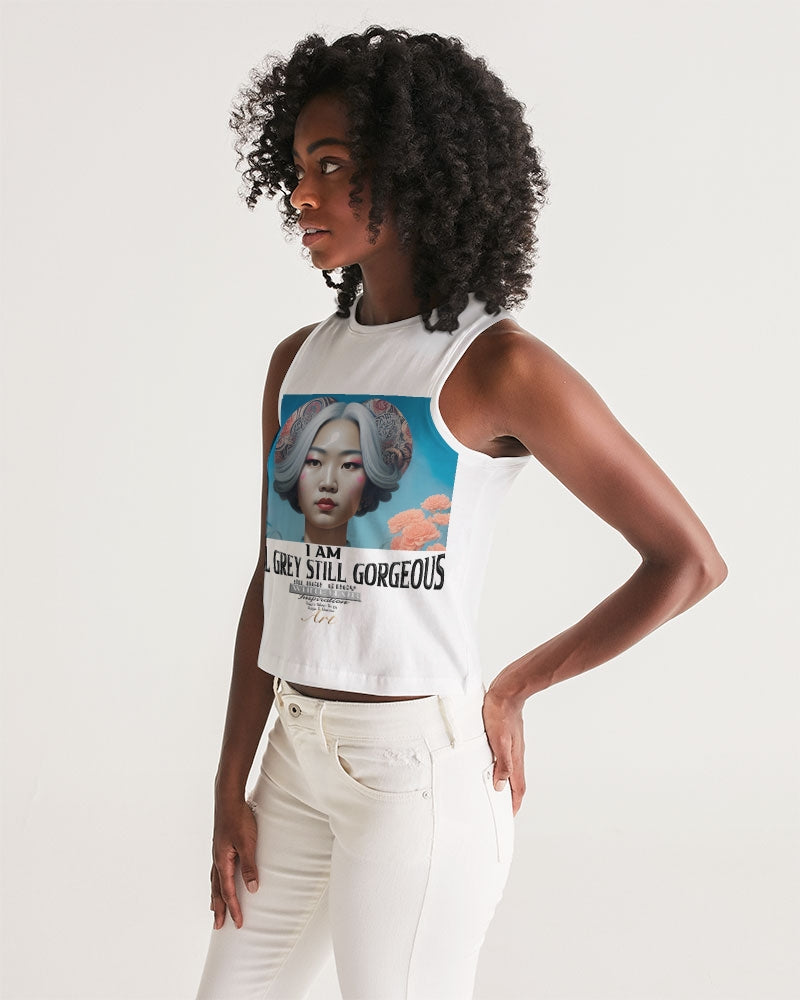 Promoting Asian women with silver grey Women's Cropped Tank