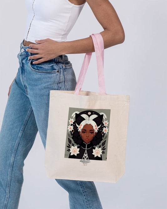 Nubian girl silver fox Canvas Tote with Contrast-Color Handles | Q-Tees