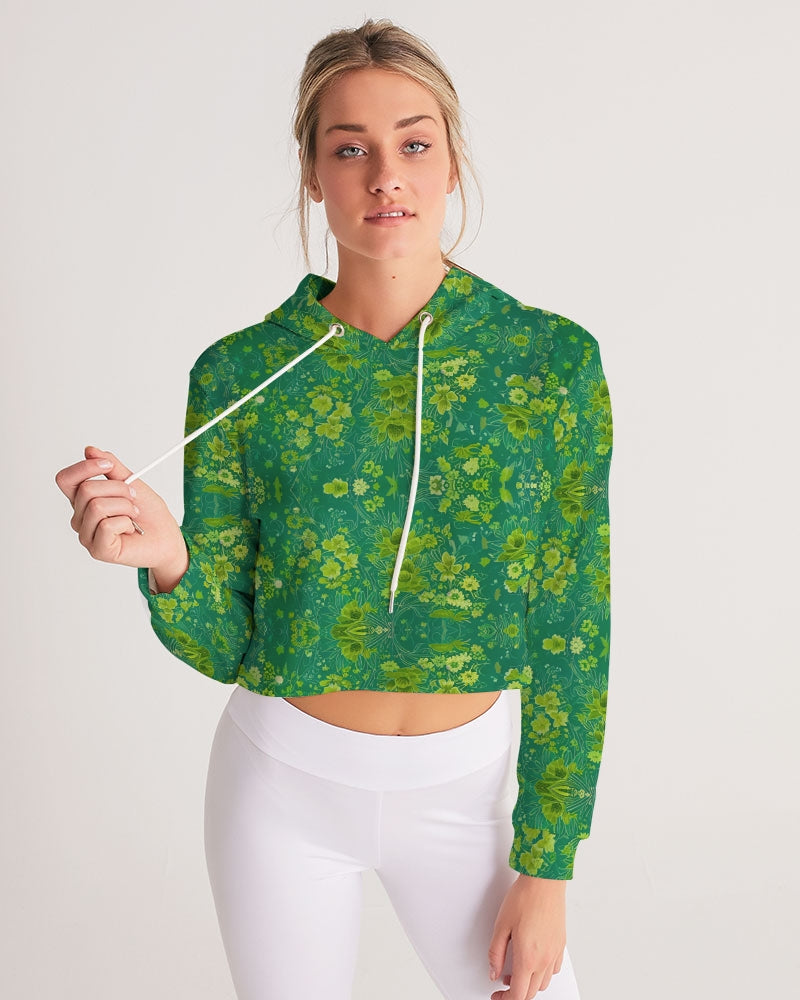 Green lush Repeat pattern Women's Cropped Hoodie