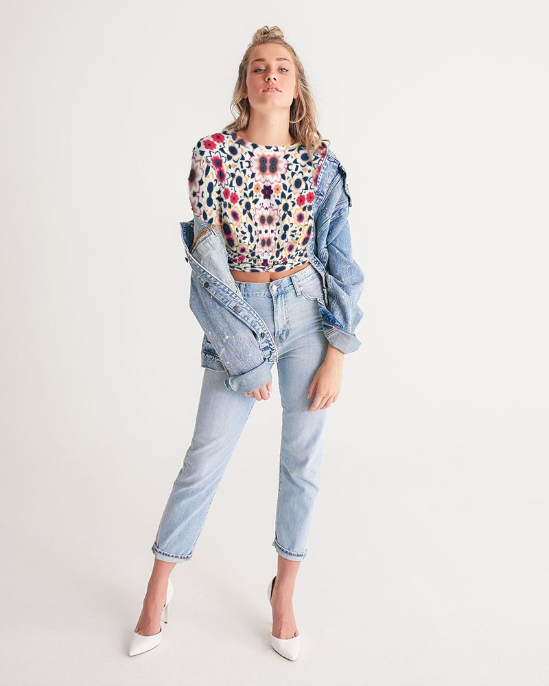 Abstract flower pattern Women's All-Over Print Twist-Front Cropped Tee