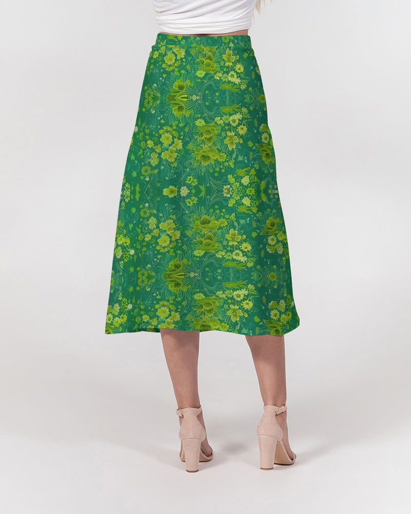 Green lush Repeat pattern Women's A-Line Midi Skirt