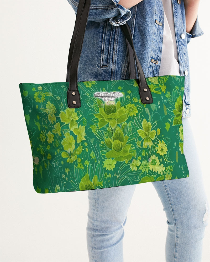 Lush green flower pattern design with logo Stylish Tote