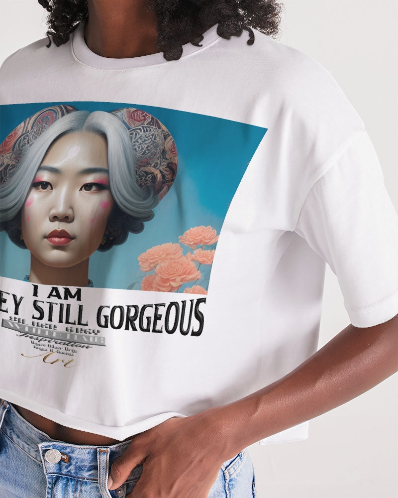 Promoting Asian women with silver grey Women's Lounge Cropped Tee