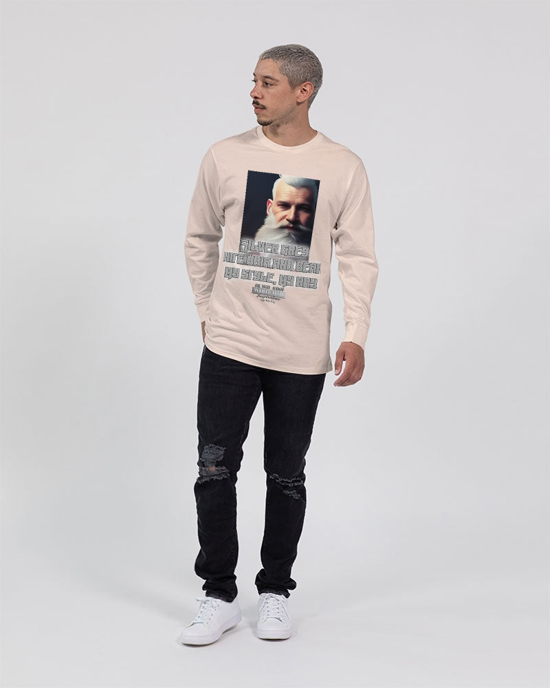 Silver Grey white hair and beard, my style my way Unisex Long Sleeve Tee | Lane Seven