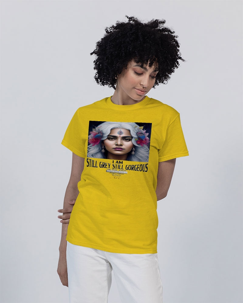 Promoting Indian women with silver grey hair Unisex Heavy Cotton T-Shirt | Gildan