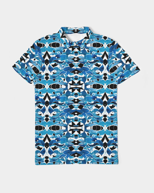 Blue Abstract pattern design Men's Slim Fit Short Sleeve Polo