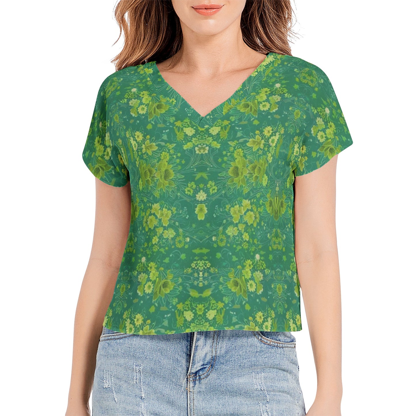 Silver grey white hair inspiration Batwing Sleeve V-Neck Top