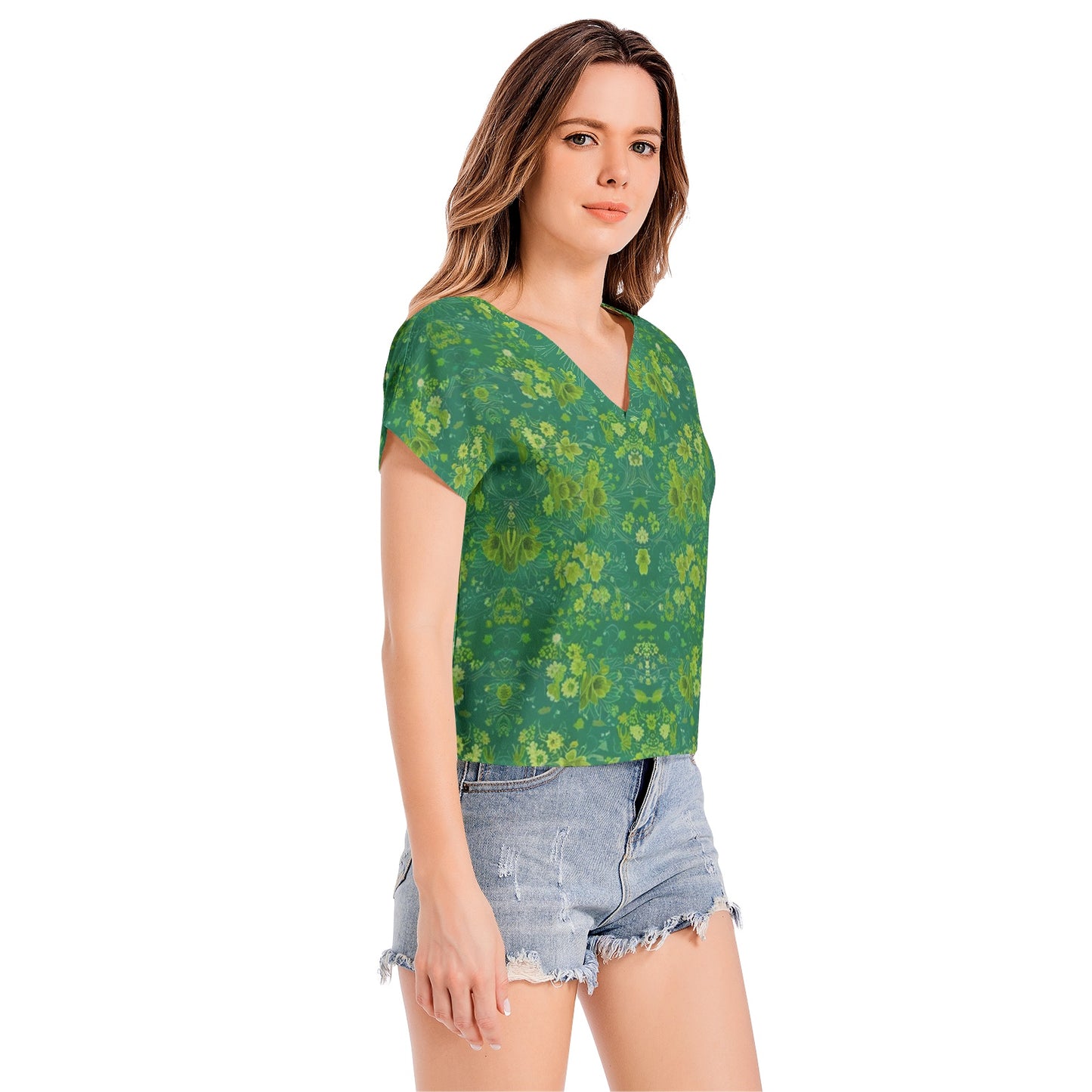 Silver grey white hair inspiration Batwing Sleeve V-Neck Top