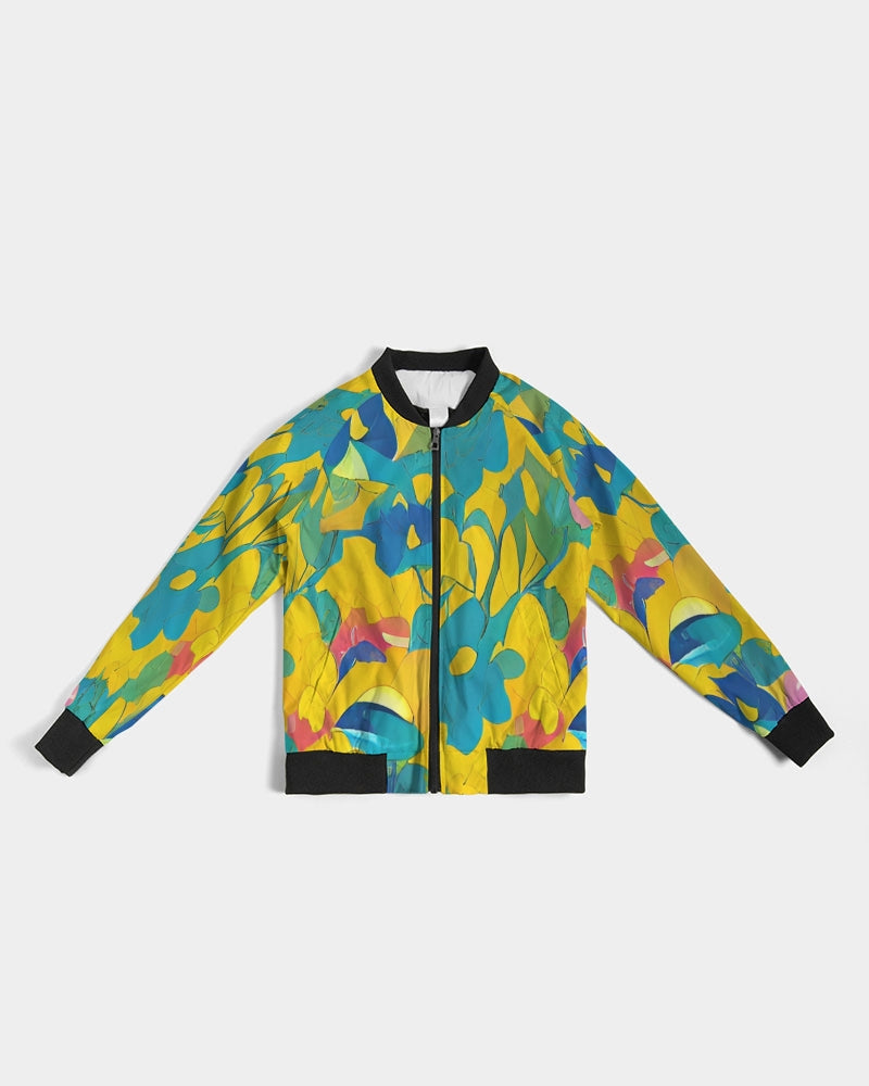 Beautiful yellow and blue hint of red pattern Women's Bomber Jacket