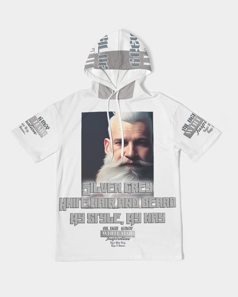 Silver Grey white hair and beard, my style my way Men's Premium Heavyweight Short Sleeve Hoodie