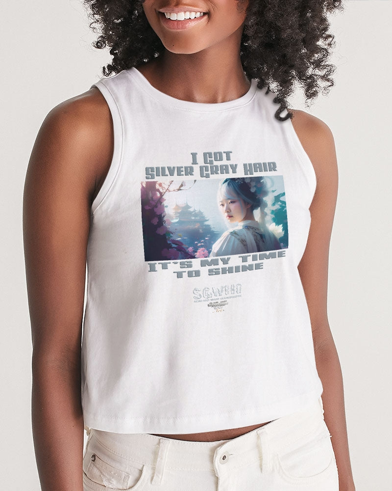 Asian sister with silver grey hair Women's All-Over Print Cropped Tank