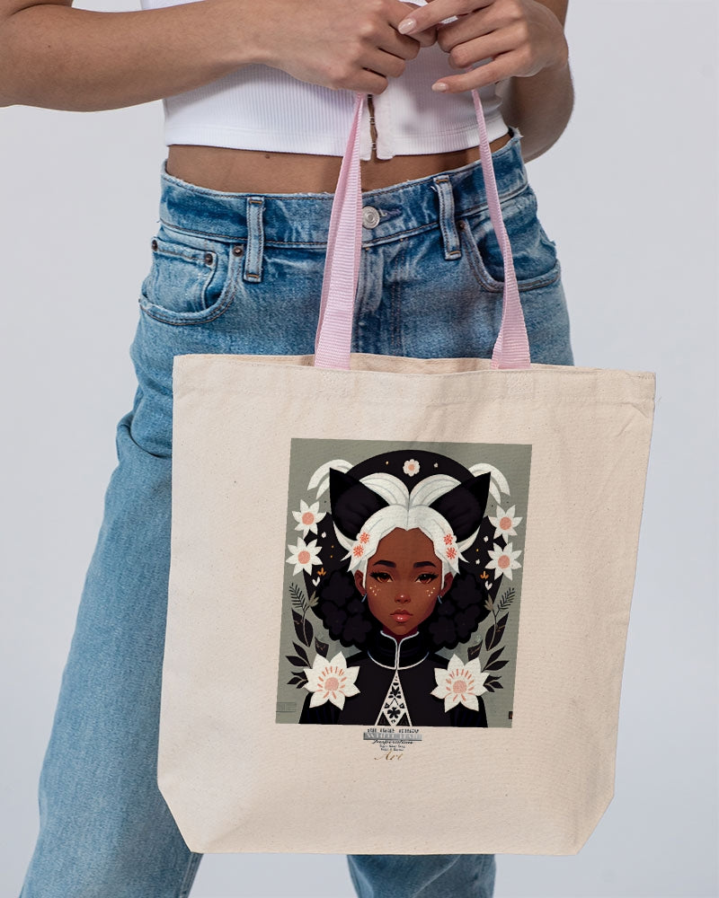 Nubian girl silver fox Canvas Tote with Contrast-Color Handles | Q-Tees