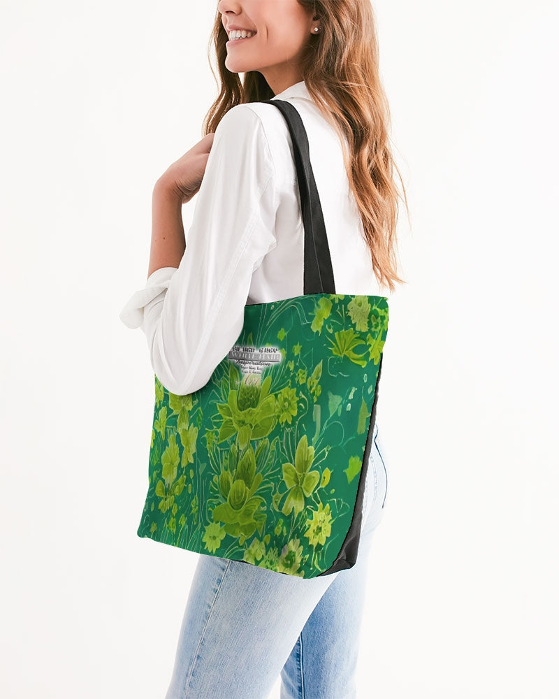 Lush green flower pattern design with logo Canvas Zip Tote