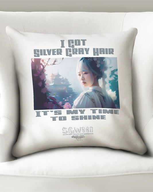 Asian sister with silver grey hair Throw Pillow Case 20"x20"