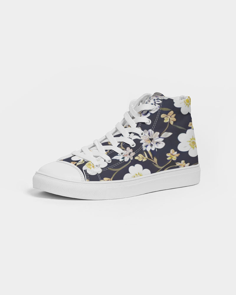 Pink flower black background Women's Hightop Canvas Shoe